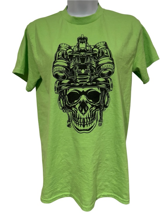 Gildan Other - Gildan Neon Green Short-Sleeve T-Shirt with Black Skull Helmet Graphic